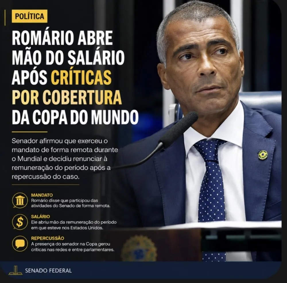 Romário abre mão do salário após críticas por cobertura da Copa do Mundo